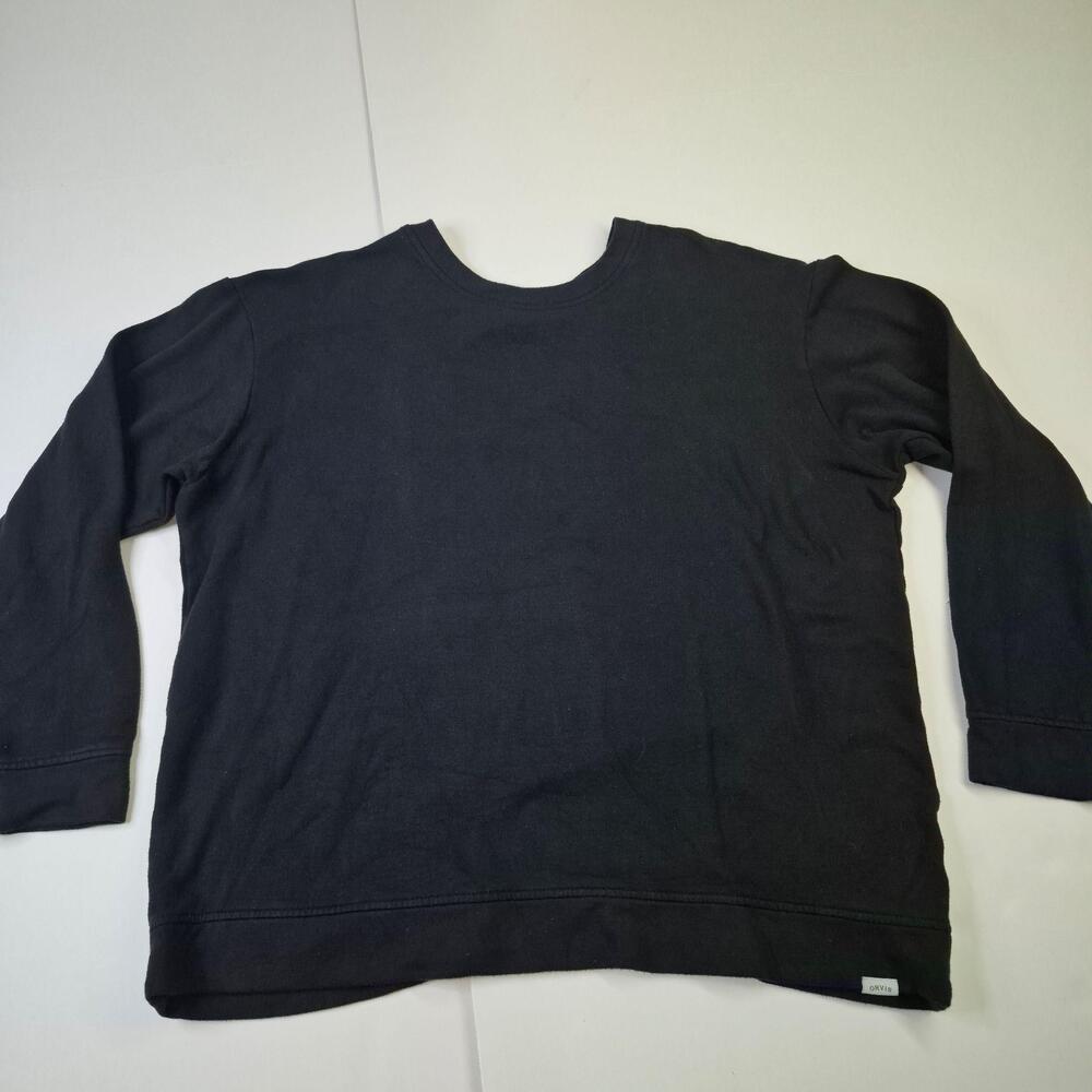 Orvis Sweatshirt Mens Large Black Crewneck Pullover Modal Blend Fleece Stretch